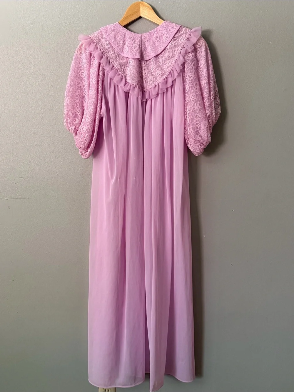 Vintage Pink Lace Ruffle Maxi Nightgown Dress Cottagecore Coquette